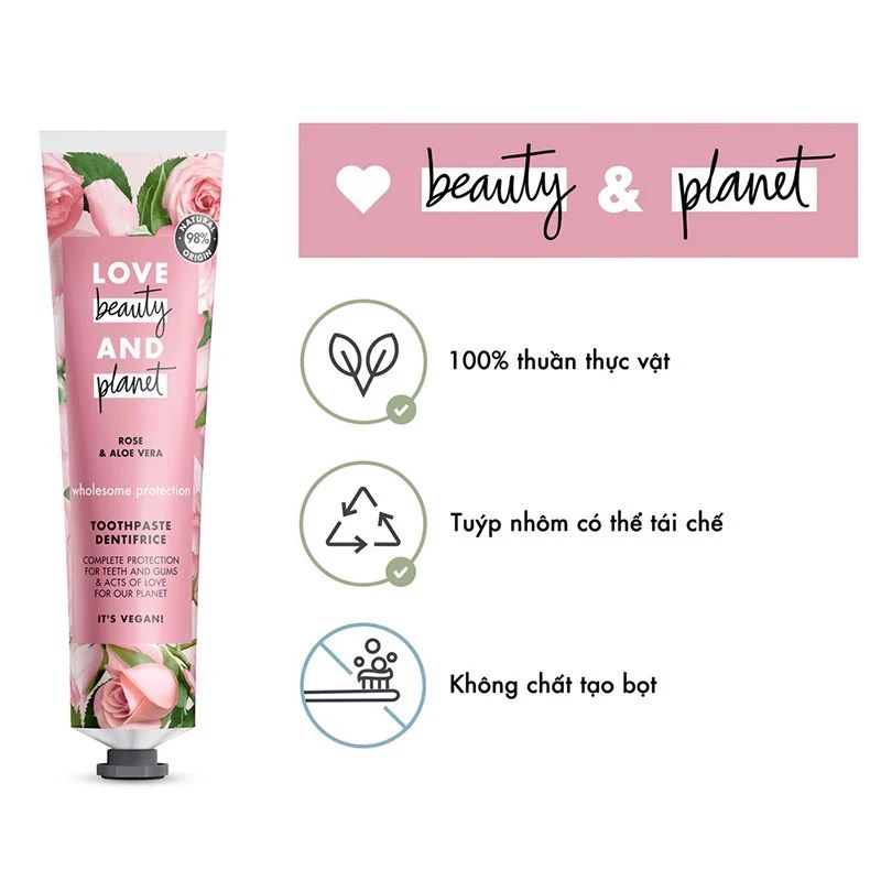 Kem Đánh Răng Giúp Răng Trắng Sáng Love Beauty And Planet Toothpaste - Rose & Aloe Vera 75ml