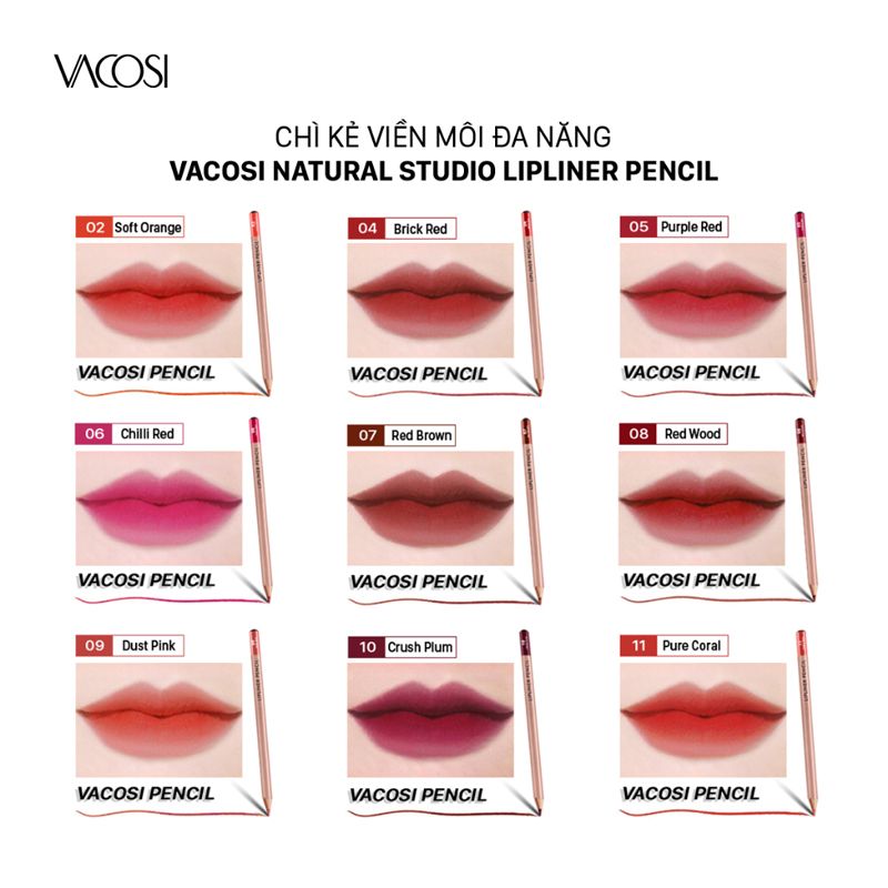 Chì Kẻ Viền Môi Vacosi Natural Studio Lipliner Pencil VL01 - 09