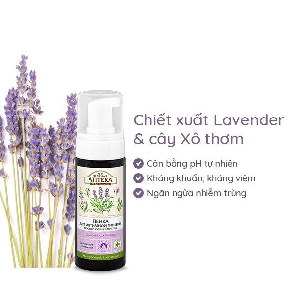 Dung Dịch Vệ Sinh Phụ Nữ Dạng Bọt Chiết Xuất Cây Xô Thơm Và Lavender Zelenaya Apteka 150ml (Che tên sản phẩm khi giao hàng)