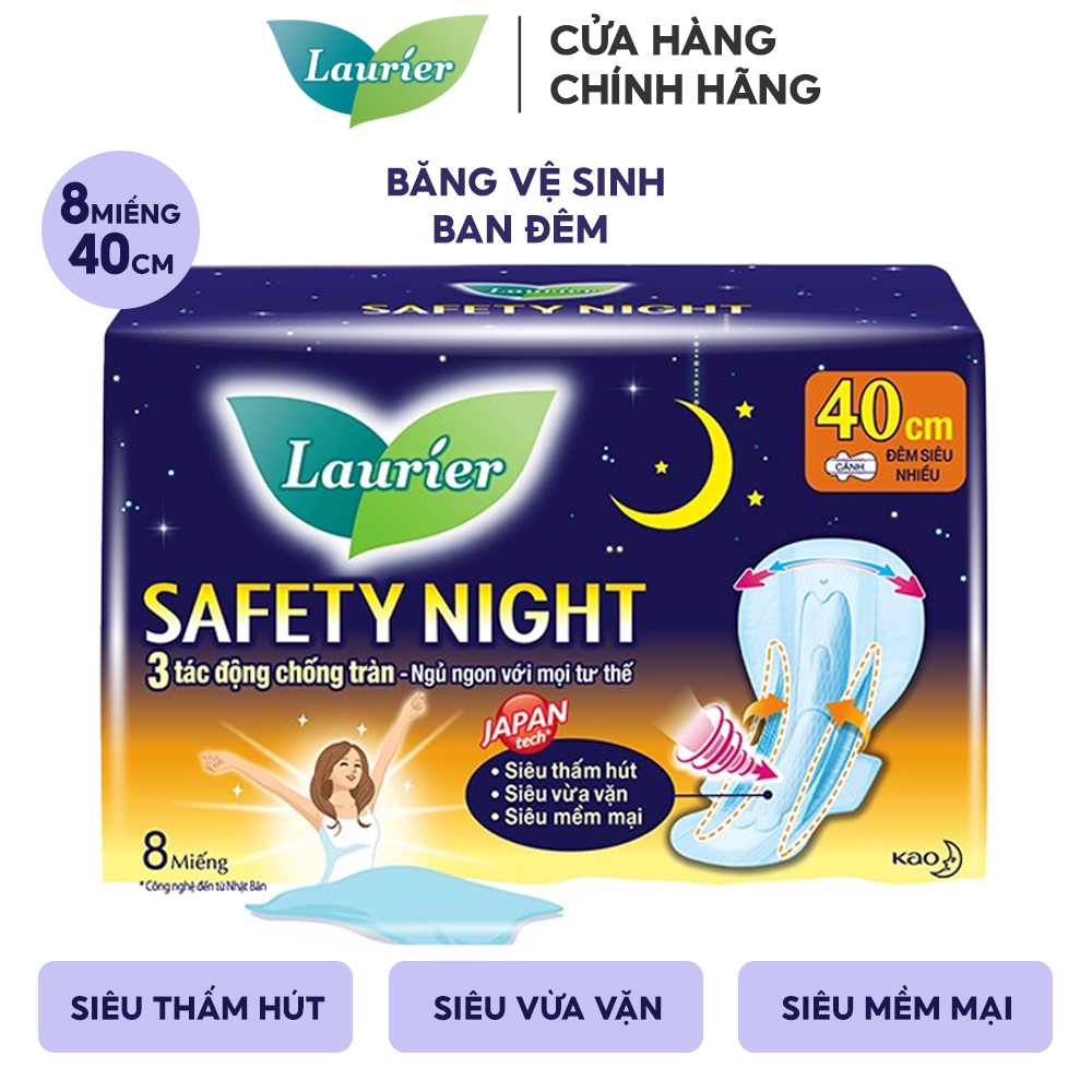 Băng Vệ Sinh Ban Đêm Siêu Nhiều 40cm Laurier Safety Night - 8 Miếng (Che tên sản phẩm khi giao hàng)