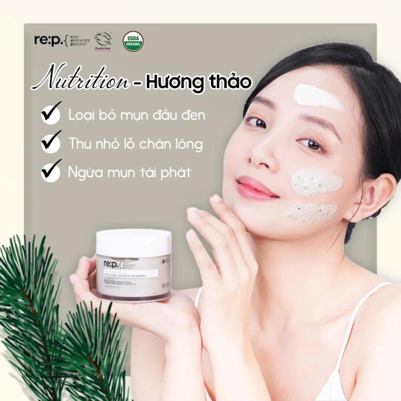 Mặt Nạ Đất Sét Thu Nhỏ Lỗ Chân Lông, Phục Hồi Da Chiết Xuất Cây Hương Thảo Re:p Bio Fresh Mask With Real Nutrition Herbs 130g