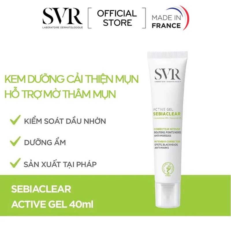 Kem Dưỡng Kiểm Soát Dầu Nhờn, Cải Thiện Mụn & Mờ Thâm SVR Sebiaclear Active Gel 40ml