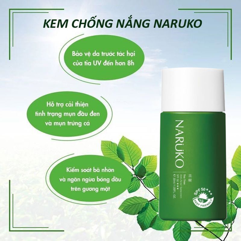 Kem Chống Nắng Cho Da Mụn Chiết Xuất Tràm Trà Naruko Tea Tree Anti-Acne Sunscreen SPF50/PA+++ 30ml