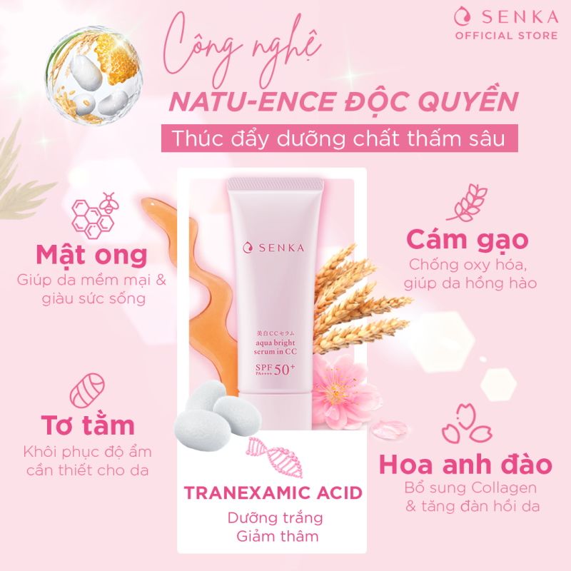 Serum Chống Nắng, Nâng Tông, Hỗ Trợ Dưỡng Trắng Da Senka Aqua Bright Serum In CC SPF50+/PA++++ 40g