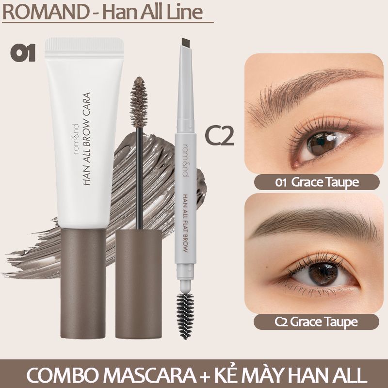 Mascara Chân Mày Siêu Tự Nhiên, Bền Màu, Lâu Trôi Romand Han All Brow Cara 9g