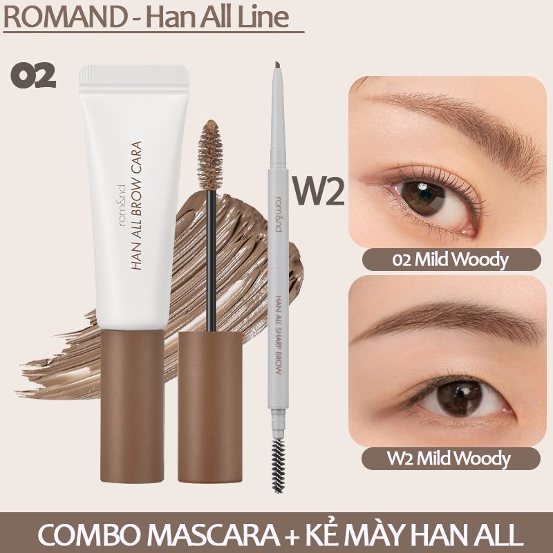 Mascara Chân Mày Siêu Tự Nhiên, Bền Màu, Lâu Trôi Romand Han All Brow Cara 9g