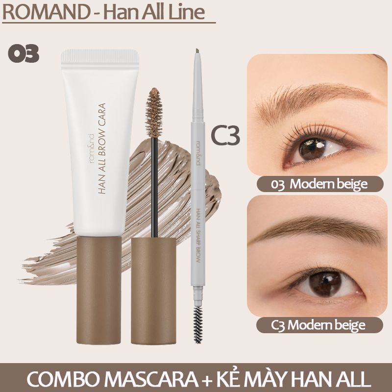 Mascara Chân Mày Siêu Tự Nhiên, Bền Màu, Lâu Trôi Romand Han All Brow Cara 9g