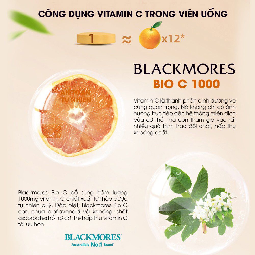 [31 Viên/Lọ] Viên Uống Bổ Sung Vitamin C Hỗ Trợ Tăng Sức Đề Kháng, Giúp Trắng Da Blackmores Bio C 1000mg