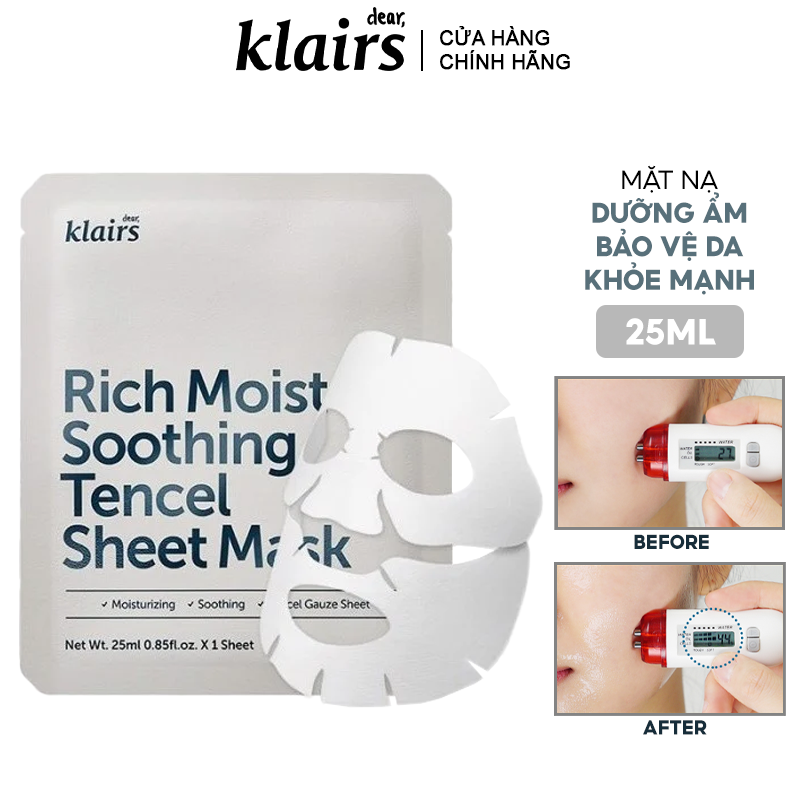 Mặt Nạ Dưỡng Ẩm, Bảo Vệ Da Khỏe Mạnh Klairs Rich Moist Soothing Tencel Sheet Mask