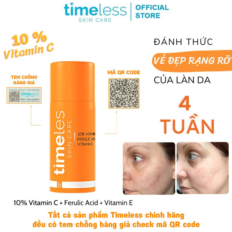 Tinh Chất Dưỡng Trắng Da Giảm Thâm Serum Timeless 10% Vitamin C + E + Ferulic Acid 30ml