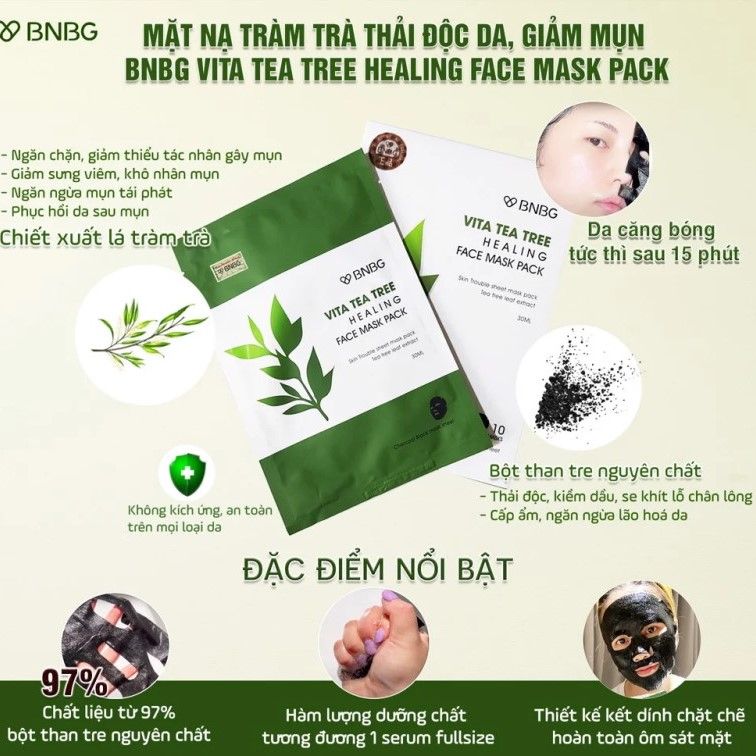 Mặt Nạ Miếng Thải Độc Da, Giảm Mụn Chiết Xuất Tràm Trà BNBG Vita Tea Tree Healing Face Mask Pack 30ml