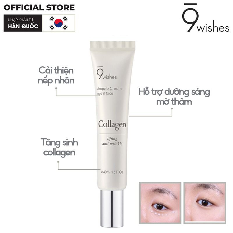 Kem Dưỡng Mắt Dưỡng Ẩm, Cải Thiện Nếp Nhăn 9 Wishes Collagen Lifting Anti-wrinkle Eye & Face Cream 40ml