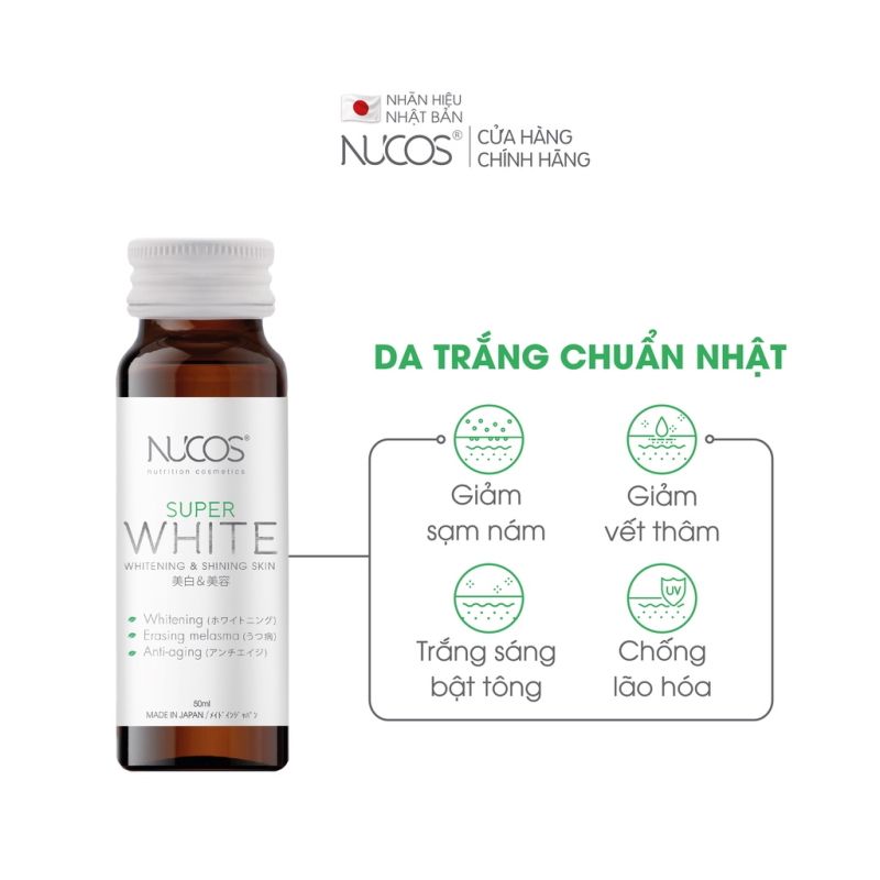 [Tặng kèm 2 chai] [Hộp 10 chai] Nước Uống Trắng Da, Mờ Thâm Nám Nhật Bản Nucos Super White Whitening & Shining Skin