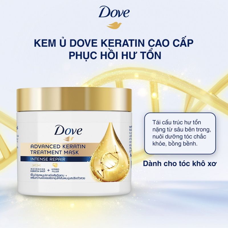 Kem Ủ Tóc Cao Cấp, Hỗ Trợ Phục Hồi Tóc Hư Tổn DOVE Keratin 180ml