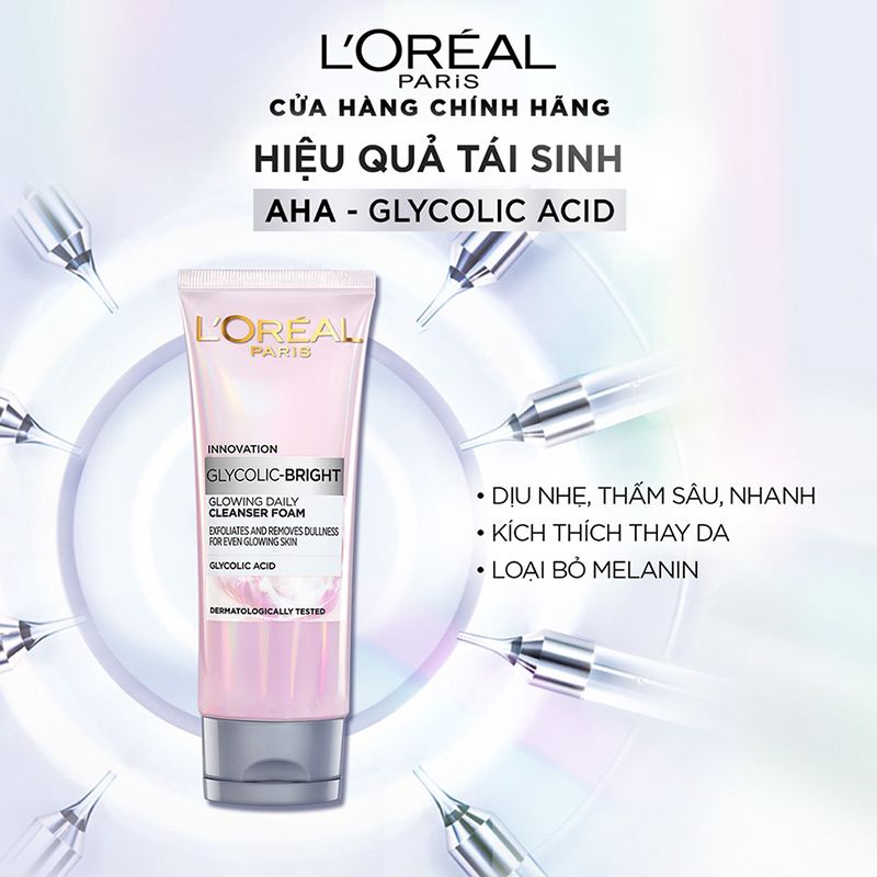 Sữa Rửa Mặt Hỗ Trợ Làm Sáng Da L'oreal Glycolic-Bright Glowing Daily Cleanser Foam 100ml