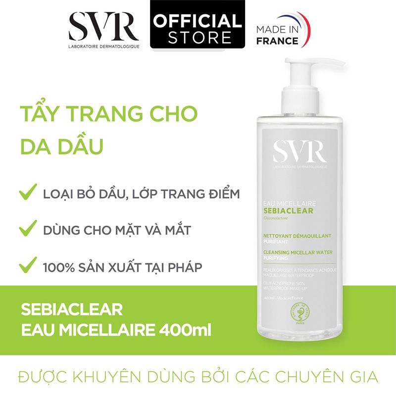 [2 Items] Bộ Đôi Làm Sạch Sâu Loại Bỏ Dầu Nhờn Dành Cho Da Dầu Mụn SVR Sebiaclear Gel Moussant 400ml + Eau Micellaire 400ml