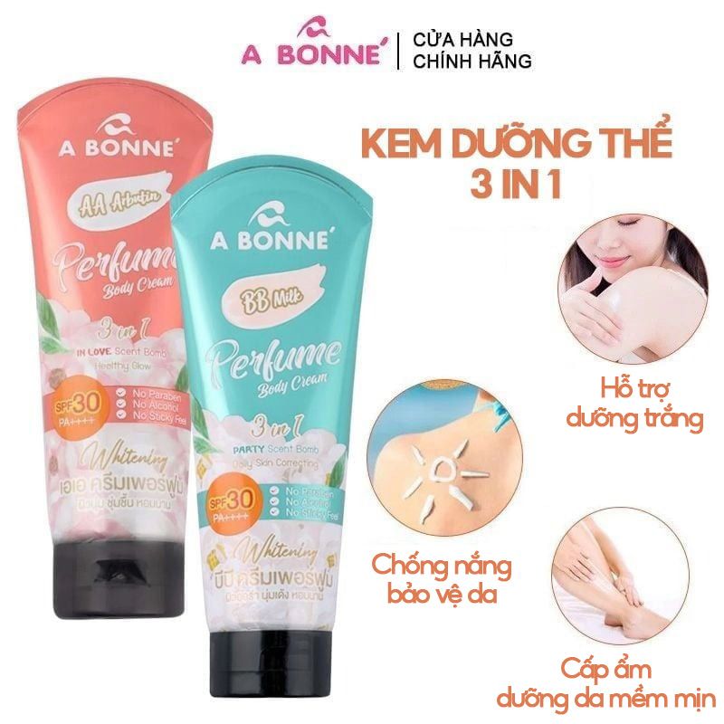 Kem Dưỡng Thể Dưỡng Ẩm, Hỗ Trợ Dưỡng Sáng Da, Chống Nắng, Hương Nước Hoa A Bonne Perfume Body Cream SPF30 PA++++ 200g #Milk