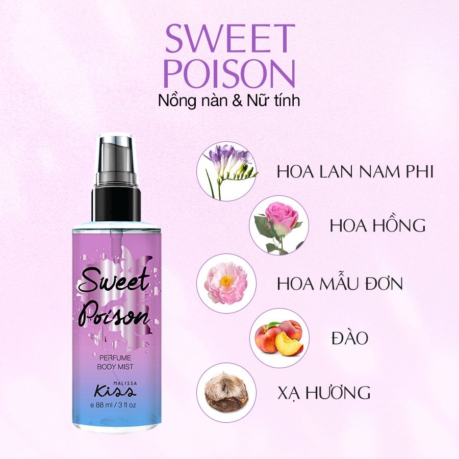 Xịt Thơm Toàn Thân Hương Nước Hoa Malissa Kiss Perfume Mist - Blossom 88ml