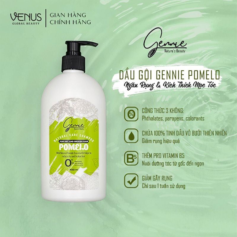 Dầu Gội Tinh Dầu Bưởi Ngăn Ngừa Gãy Rụng, Kích Thích Mọc Tóc Gennie Natural Care Shampoo Pomelo For Dry And Broken Hair 400ml