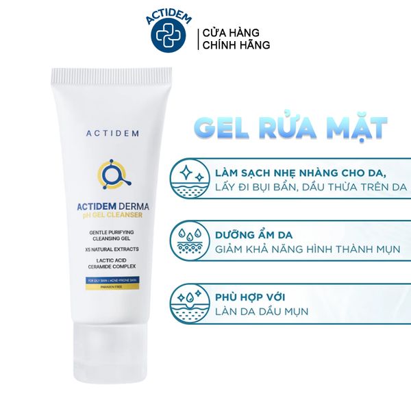 Gel Rửa Mặt Actidem Dành Cho Da Dầu Mụn Derma pH Gel Cleanser 150ml