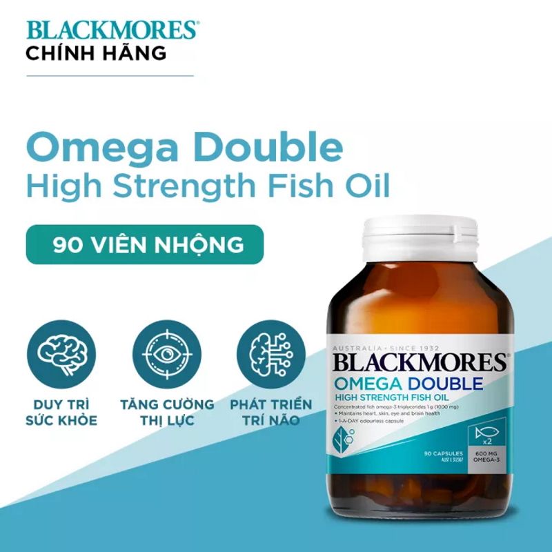 [90 Viên/Lọ] Viên Uống Dầu Cá Hỗ Trợ Thị Lực, Làm Đẹp Da Blackmores Omega Double High Strength Fish Oil (date 7/2027)