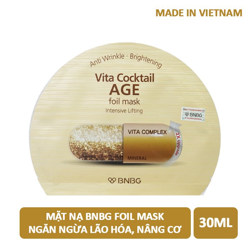 Mặt Nạ Lá Nguyên Khối Hỗ Trợ Dưỡng Trắng, Cấp Ẩm BNBG Vita Cocktail Foil Mask 30ml