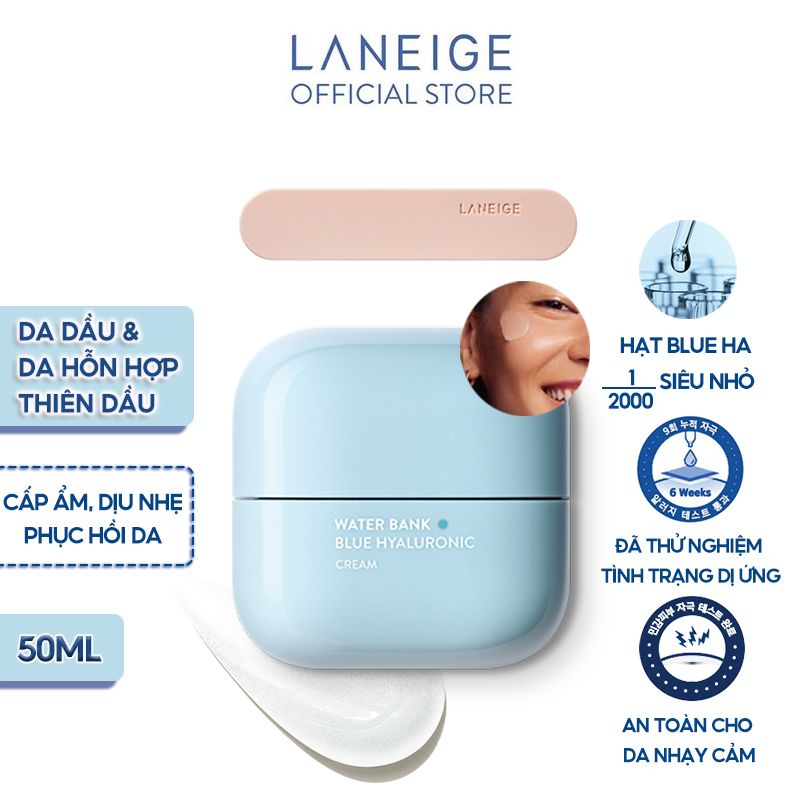 Kem Dưỡng Ẩm Dạng Gel Dịu Nhẹ Phục Hồi Cho Da Dầu, Da Hỗn Hợp Laneige Water Bank Blue Hyaluronic Cream For Combination To Oily Skin 50ml