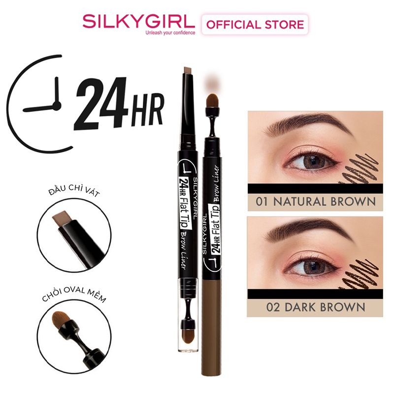 Chì Kẻ Mày Hai Đầu Lâu Trôi Silkygirl 24hr Flat Tip Brow Liner