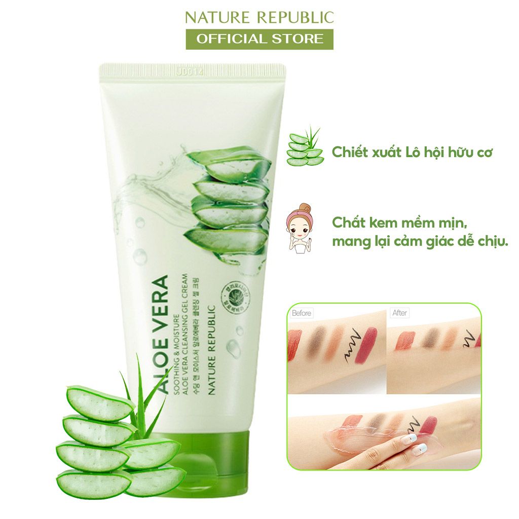 Kem Tẩy Trang Chiết Xuất Lô Hội Nature Republic Soothing & Moisture Aloe Vera Cleansing Gel Cream 150ml