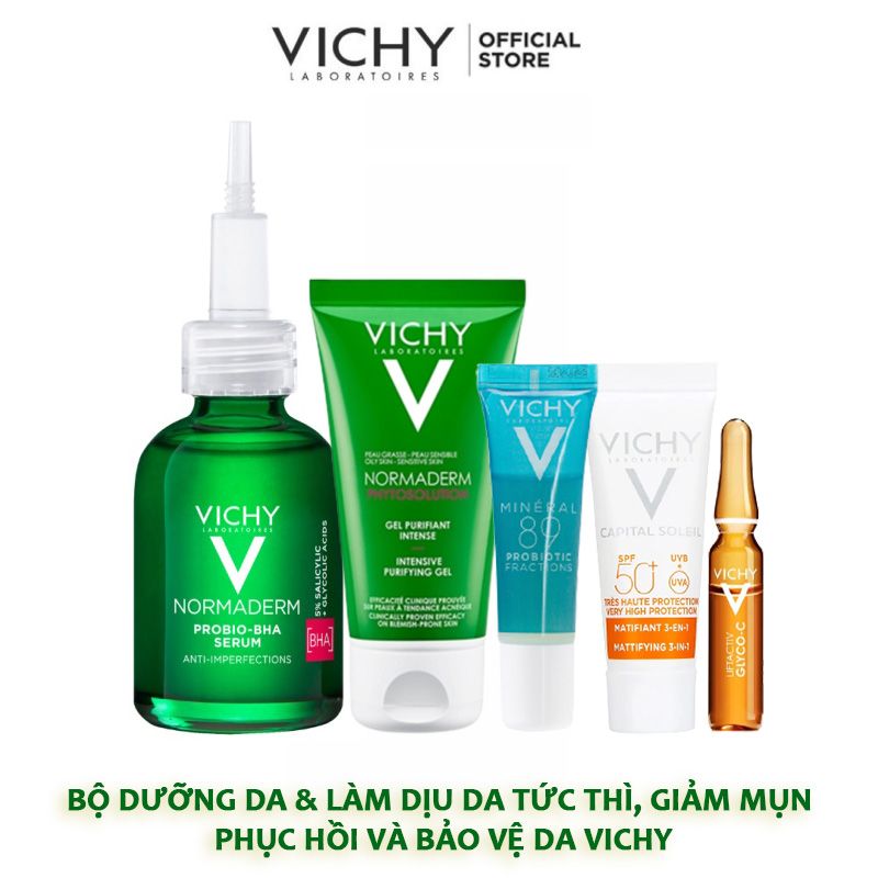 [5 Items] Bộ Dưỡng Da & Làm Dịu Da, Giảm Mụn, Phục Hồi Và Bảo Vệ Da VICHY Normaderm Probio-BHA Serum 30ml