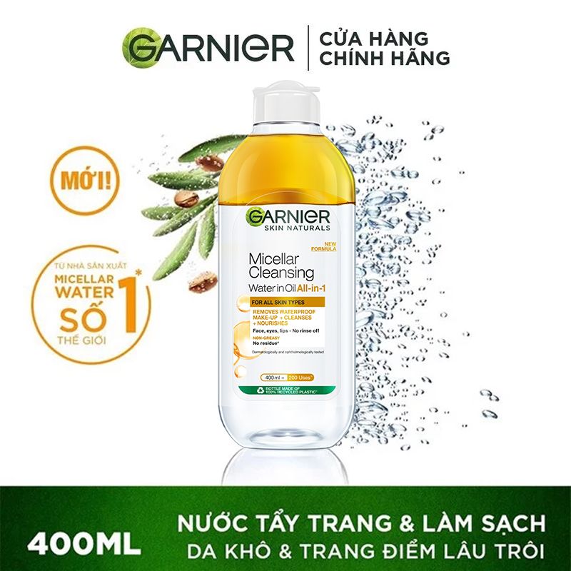 [400ml] Nước Tẩy Trang Làm Sạch Sâu Lớp Trang Điểm Garnier Micellar Oil-Infused Cleansing Water For All Skin Types