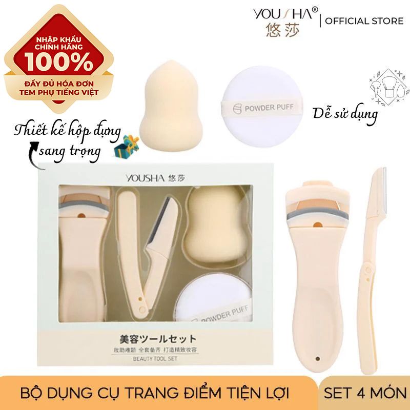 [NHẬP KHẨU] Bộ Dụng Cụ Trang Điểm 4 Món Tiện Lợi Yousha Set Versatile Makeup YE018