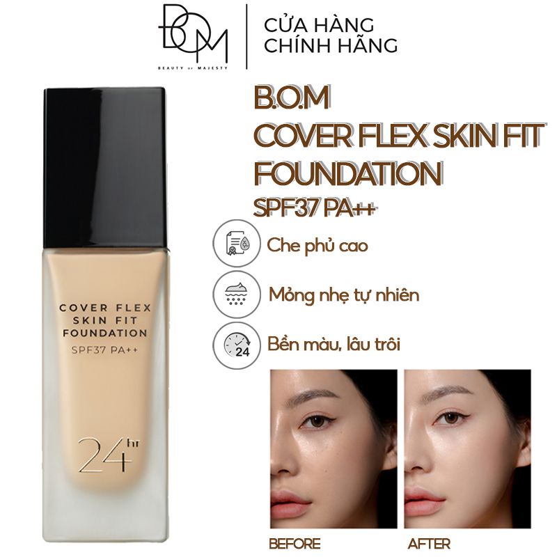 Kem Nền Che Phủ Tốt, Mỏng Mịn, Lâu Trôi B.O.M Cover Flex Skin Fit Foundation 30ml