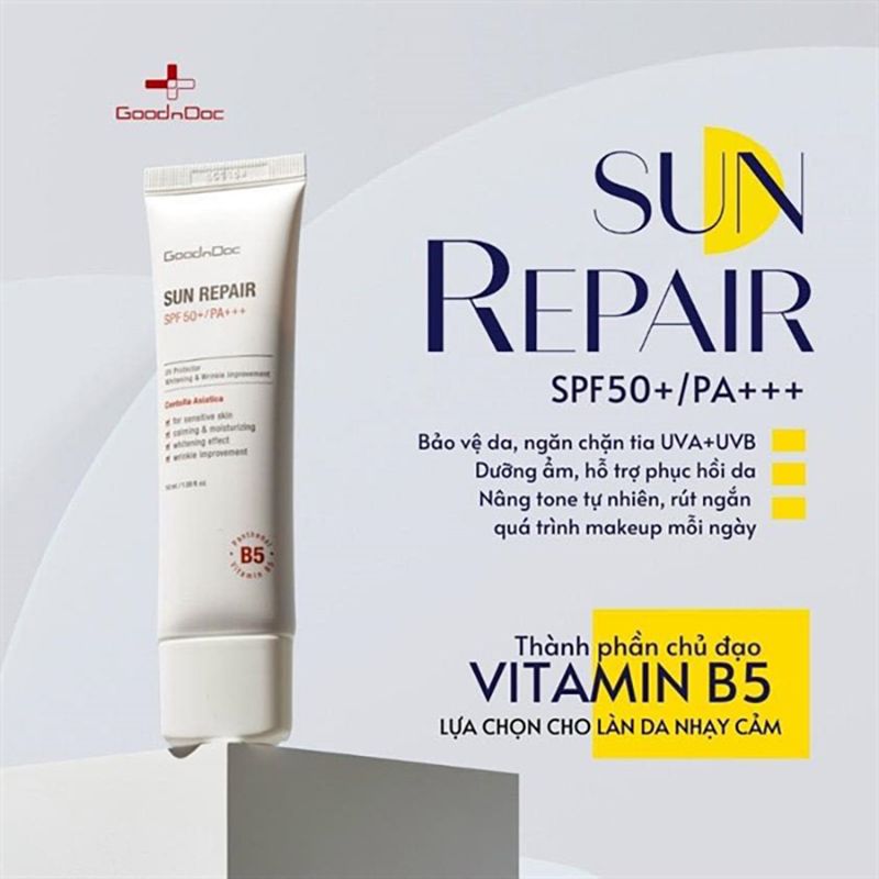 Kem Chống Nắng Dưỡng Ẩm, Hỗ Trợ Phục Hồi Da GoodnDoc Sun Repair SPF50+ PA+++ 50ml