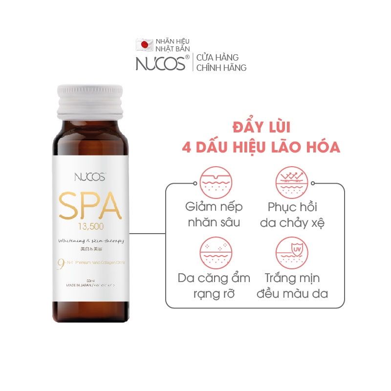 [Tặng 4 Chai Super White] [Hộp 10 Chai] Nước Uống Bổ Sung Collagen Nhật Bản Giảm Nếp Nhăn Nucos Spa 13500 Whitening & Skin Therapy 9in1 Premium Nano Collagen Drink