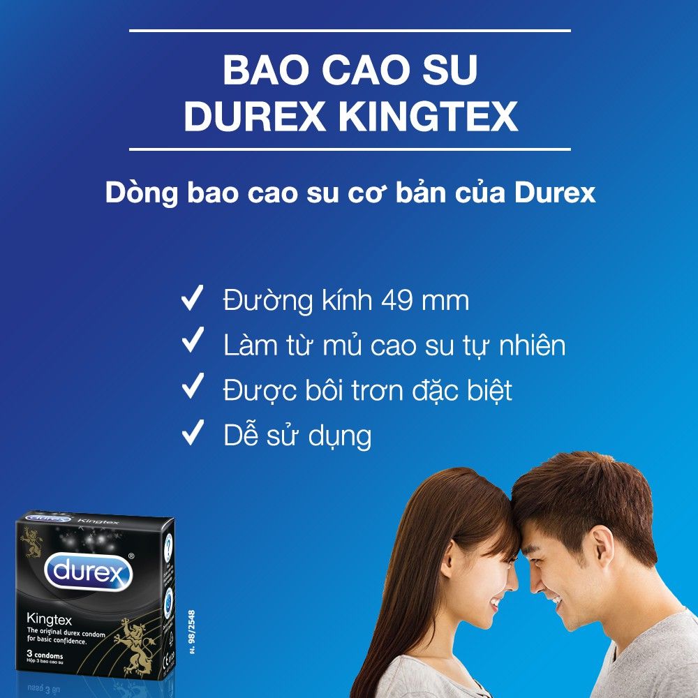 [HỘP 3 CÁI] Bao Cao Su Durex Kingtex Condoms (Che tên sản phẩm khi giao hàng)