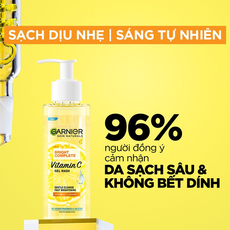 Gel Rửa Mặt Vitamin C Sạch Sâu Dịu Nhẹ Sáng Da Garnier Skin Naturals Bright Complete Vitamin C Gel Wash 120ml