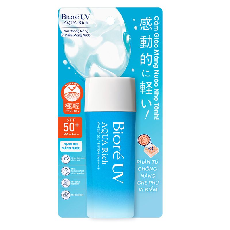 Kem Chống Nắng Dạng Gel, Dưỡng Ẩm Bioré UV Aqua Rich Watery Gel SPF50+/PA++++ 90ml