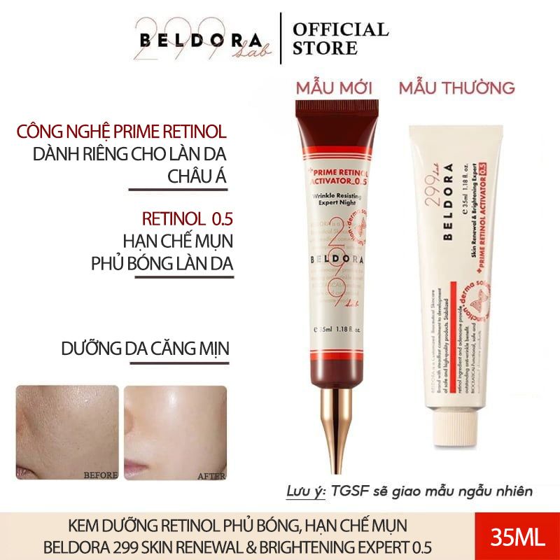 Kem Dưỡng Retinol Phủ Bóng, Cải Thiện Mụn Beldora 299 Skin Renewal & Brightening Expert 0.5 35ml