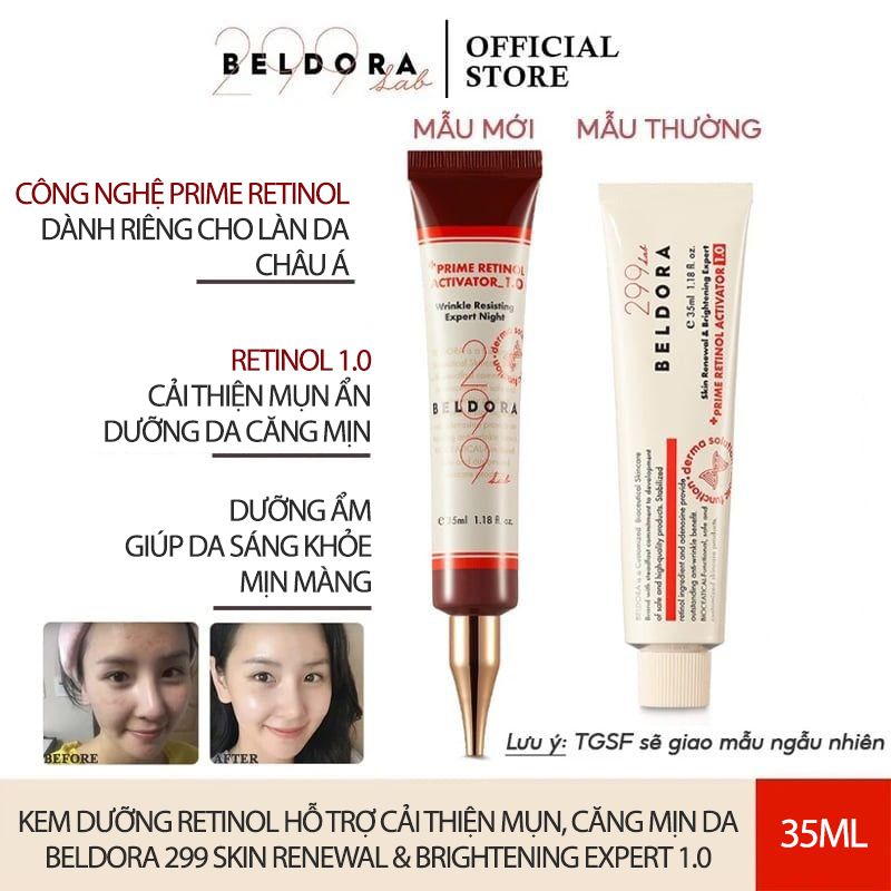 Kem Dưỡng Retinol Hỗ Trợ Cải Thiện Mụn Ẩn, Dưỡng Da Ẩm Mịn Beldora 299 Skin Renewal & Brightening Expert 1.0 35ml