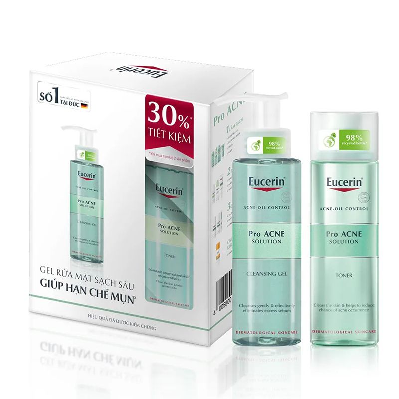 [2 Items] Bộ Làm Sạch Sâu Dầu Nhờn Cho Da Mụn Set Eucerin Acne-Oil Control Pro Acne Solution Cleansing Gel 200ml + Toner 200ml