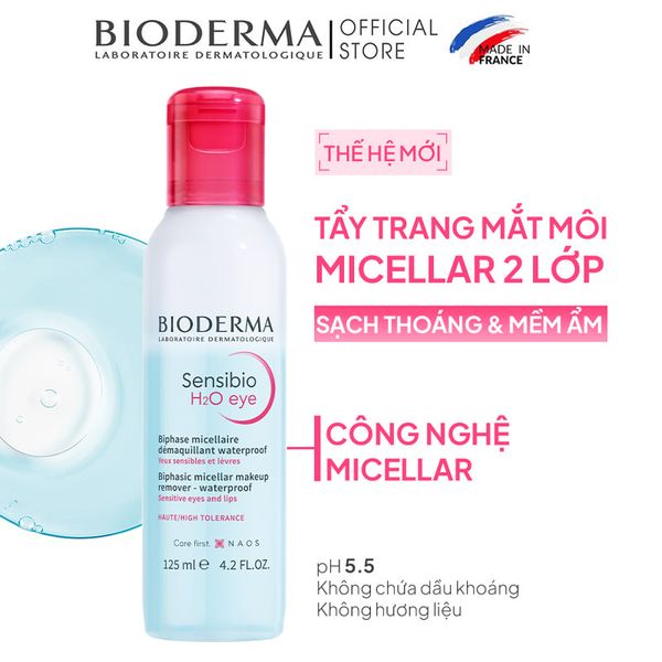 Tẩy Trang Mắt Môi Bioderma Sạch Thoáng, Mềm Mịn Sensibio H2O Eye 125ml