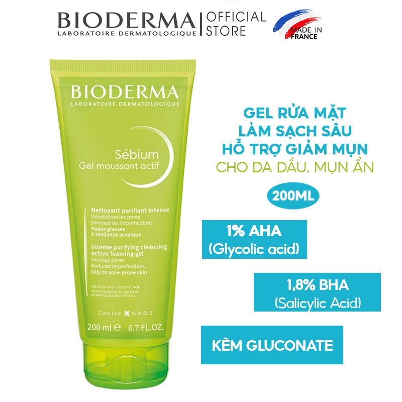 Gel Rửa Mặt Làm Sạch Sâu & Hỗ Trợ Giảm Mụn Bioderma Sebium Gel Moussant Actif 200ml