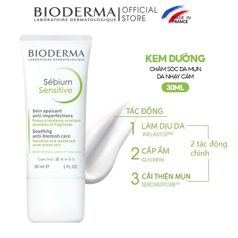 Kem Dưỡng Chăm Sóc Da Mụn, Nhạy Cảm Bioderma Sebium Sensitive