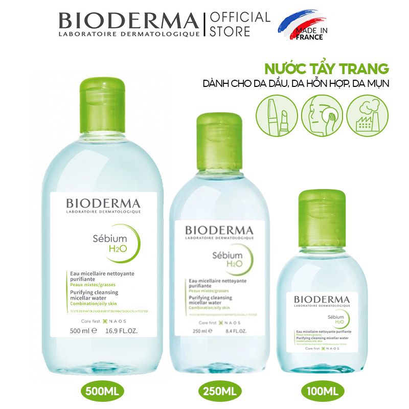 Nước Tẩy Trang Bioderma Cho Da Dầu, Da Hỗn Hợp, Da Mụn Sebium H2O