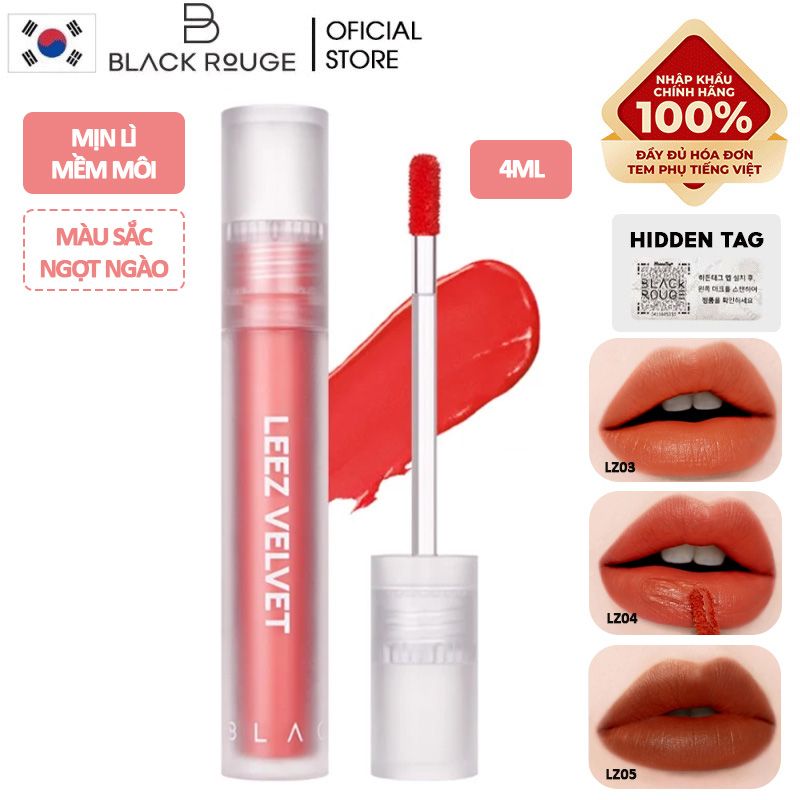 Son Kem Lì Mịn Mượt Nhẹ Môi Black Rouge Leez Velvet Tint 4ml