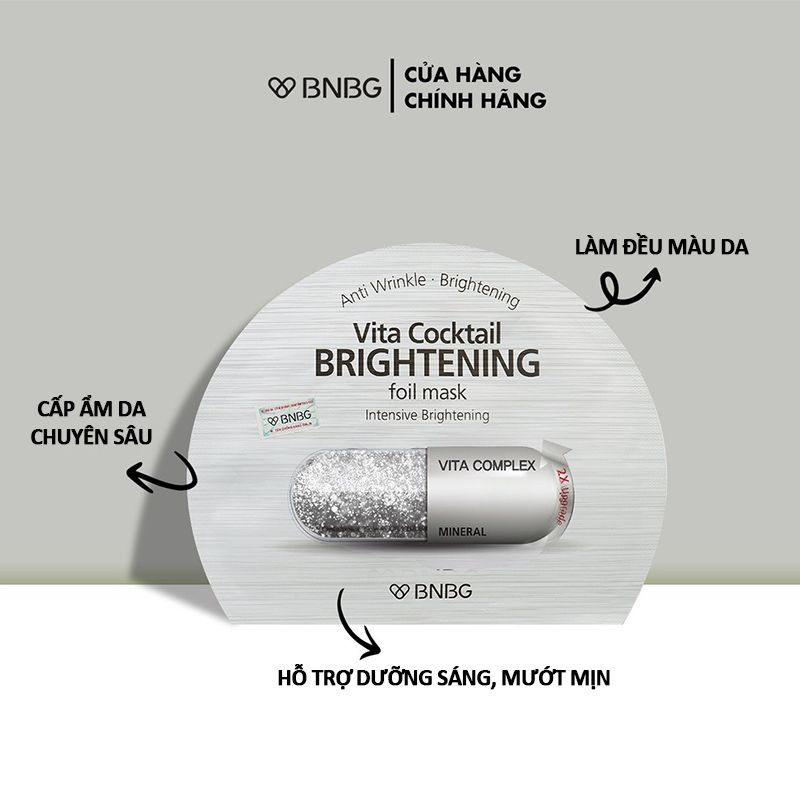 Mặt Nạ Lá Nguyên Khối Hỗ Trợ Dưỡng Trắng, Cấp Ẩm BNBG Vita Cocktail Foil Mask 30ml