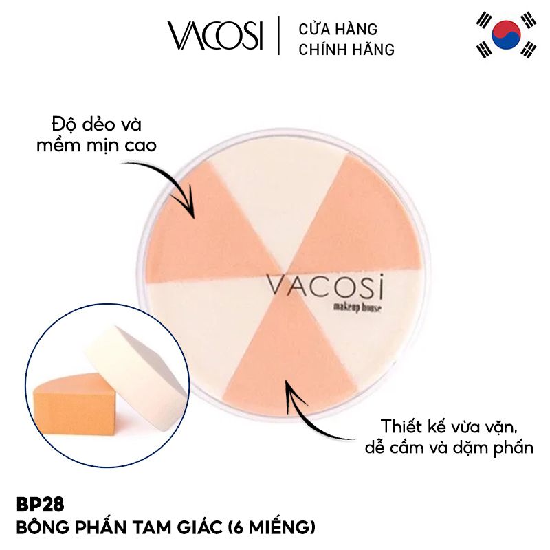 Bông Phấn Tam Giác Vacosi Wedge Sponge 6PCS - BP28 - 6 Miếng