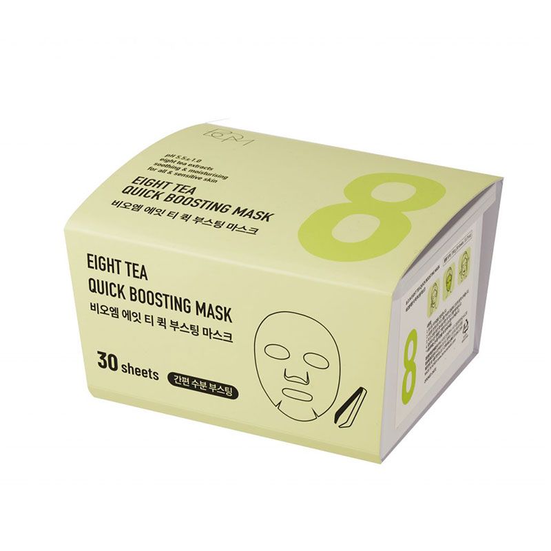 Mặt Nạ Phục Hồi Chiết Xuất Từ 8 Loại Trà B.O.M Eight Tea Quick Boosting Mask 390g (30 miếng)