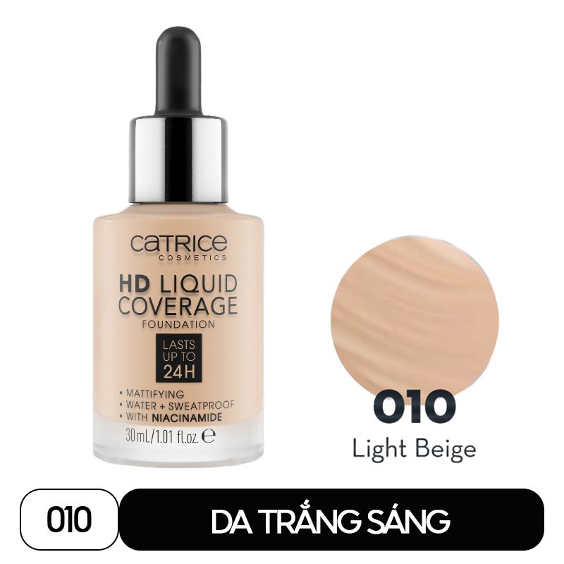 Kem Nền Kiềm Dầu, Che Phủ Tự Nhiên Catrice HD Liquid Coverage Foundation 30ml